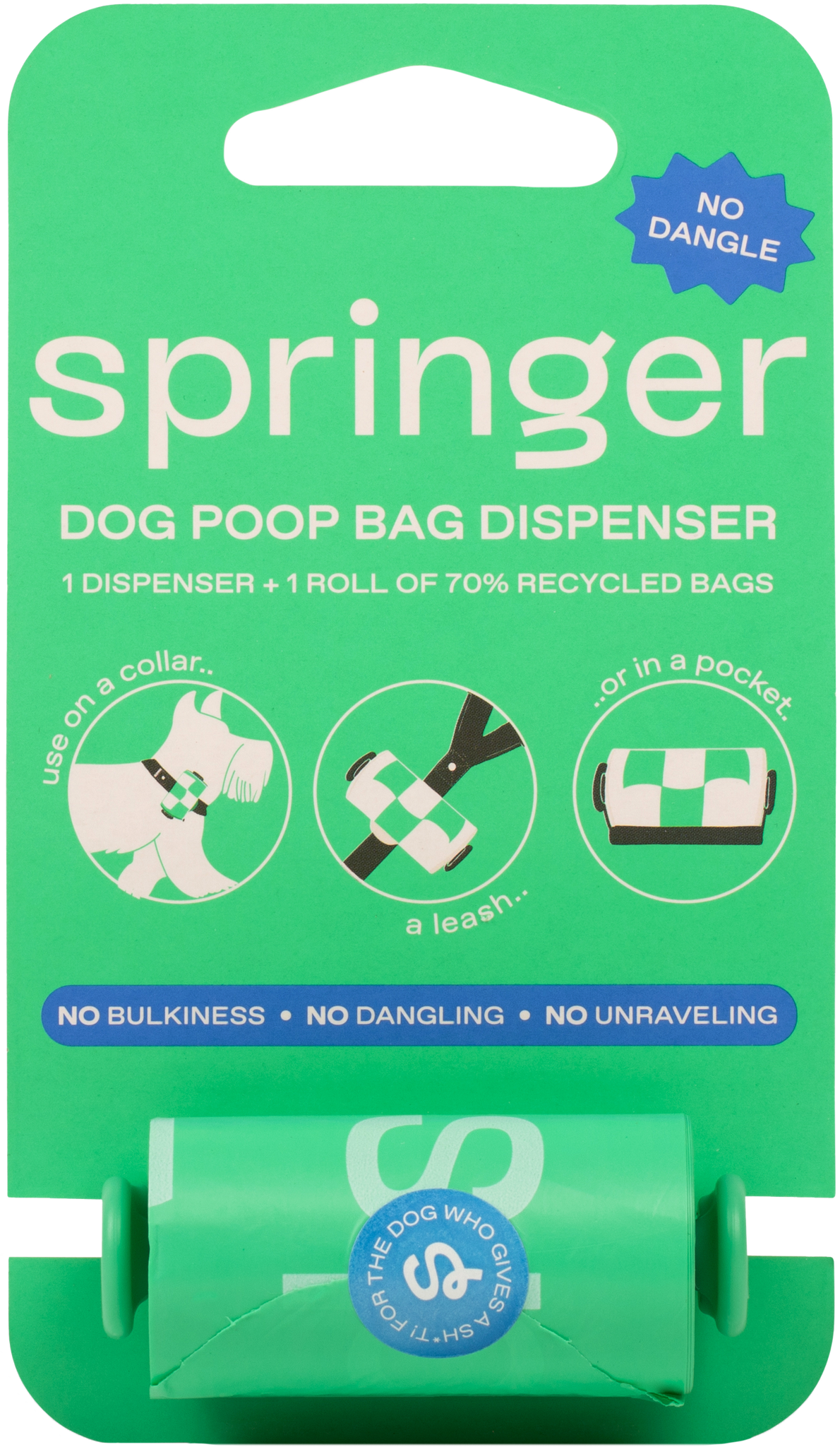 Dog Poop Bag Dispenser + Roll Springer Green